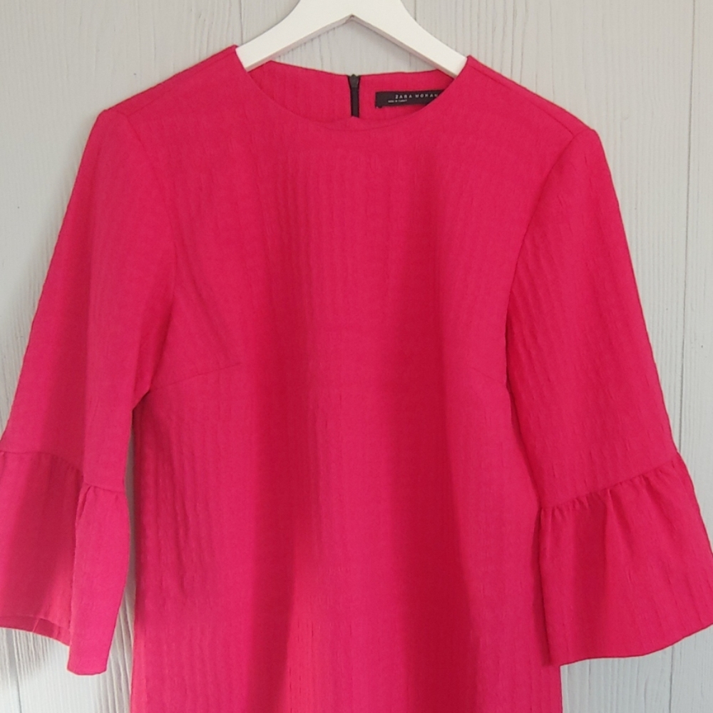 Zara Frilled Bell Sleeve Sheath Dress NWOT - Picture 2 of 7